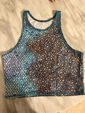 teeki Teal Blue Purple Star & Scale Crop Tank